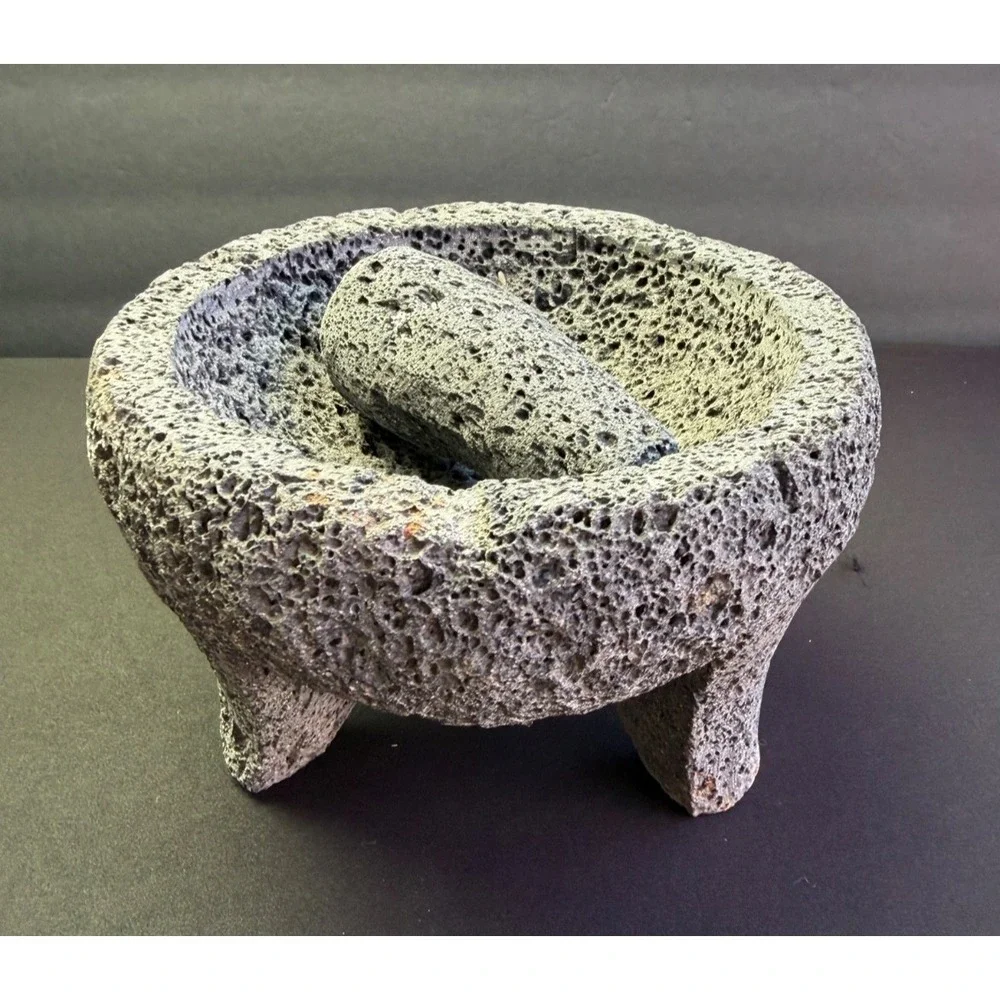 Authentic Traditional Mexican Molcajete Mortar‎ & Pestle Handmade Lava Rock 8 in